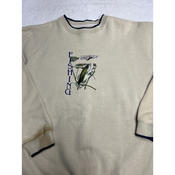 Vintage Bass Fishing Embroidered Biege Pullover Sweatshirt Men’s Size XL - Picture 2 of 8